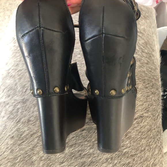 Calvin Klein Black Leather Dark Brown heel Baila Platform shoes size 8.5 - Picture 4 of 6